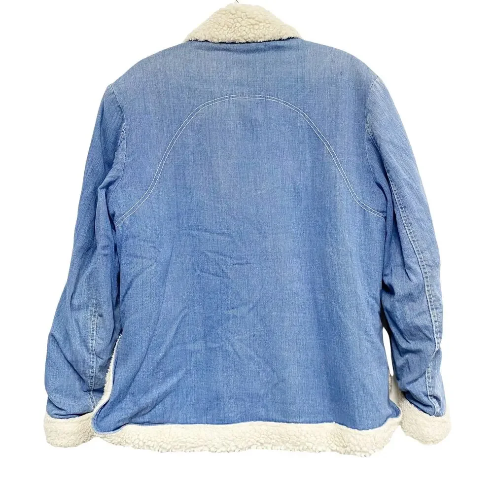 Vintage Robert Lewis Mens Size 44 Denim Sherpa Button Up Shirt Jacket Shaket